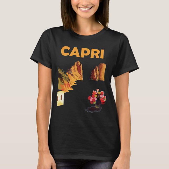 Capri Italy Coastal Cliffs Retro Travel T-Shirt (Front)