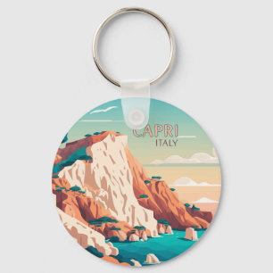 Capri Italy Lemons Mediterranean Island Retro Key Ring