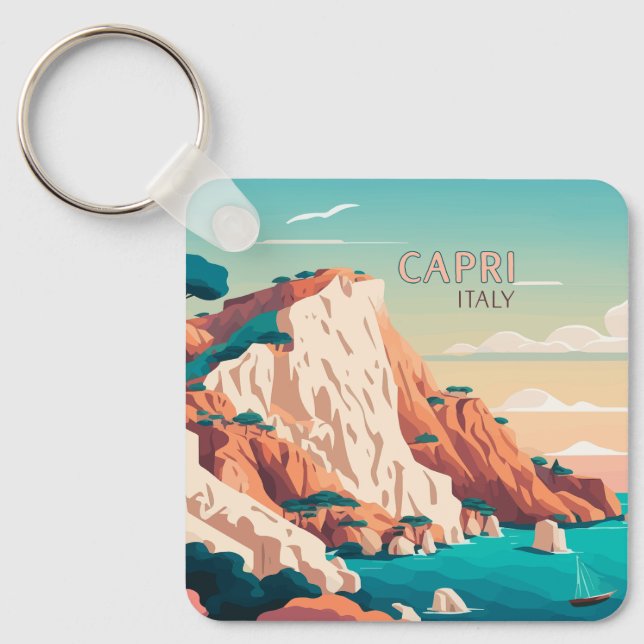 Capri Italy Lemons Mediterranean Island Retro Keyc Key Ring (Front)