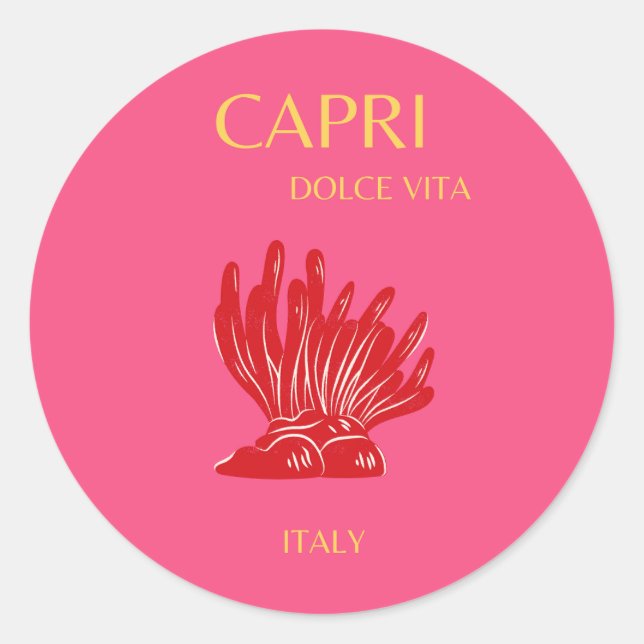 Capri, Italy, Pink Classic Round Sticker (Front)