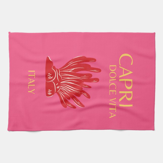 Capri, Italy, Pink Tea Towel (Horizontal)
