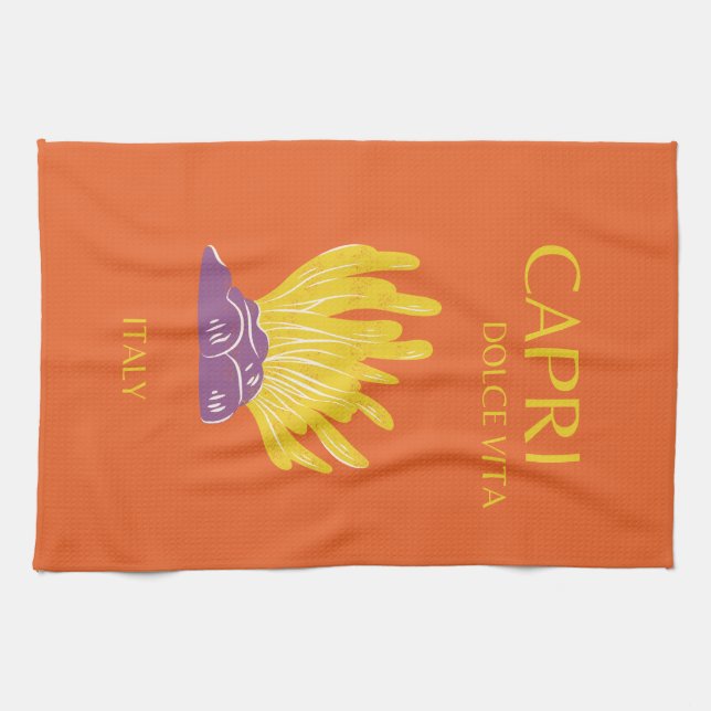 Capri, Italy, Travel, Preppy, Orange Tea Towel (Horizontal)