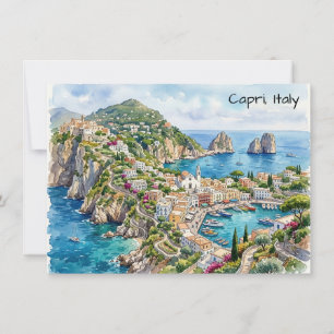 Capri Italy Travel Watercolor Minimalist Travel Invitation