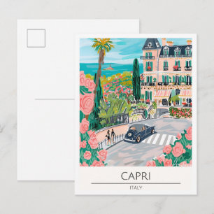 Capri Italy Vintage Art Illustration Travel Postcard