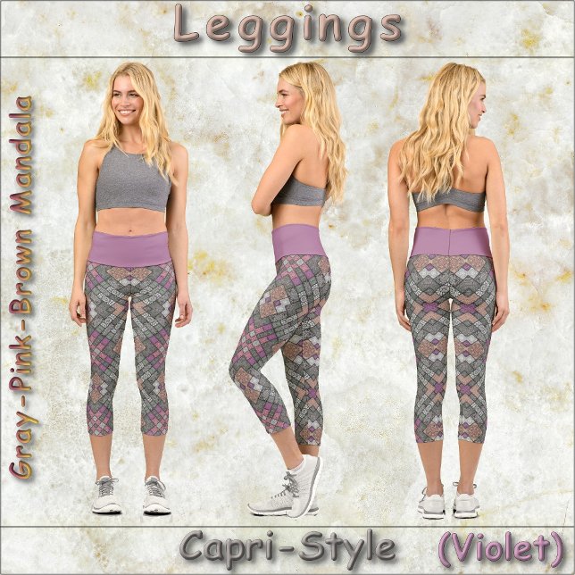 CAPRI LEGGINGS Grey-Pink-Brown Mandala Design (Creator Uploaded)