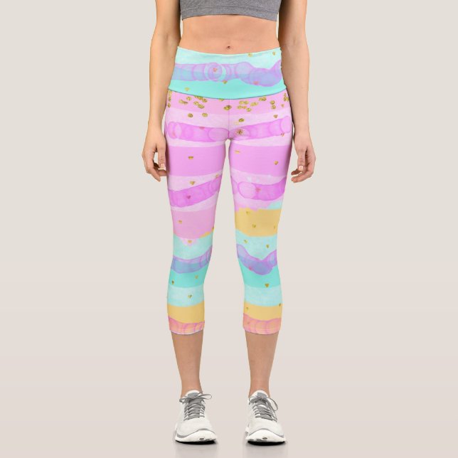 Capri Leggings Pastel Alternate Stripes (Front)