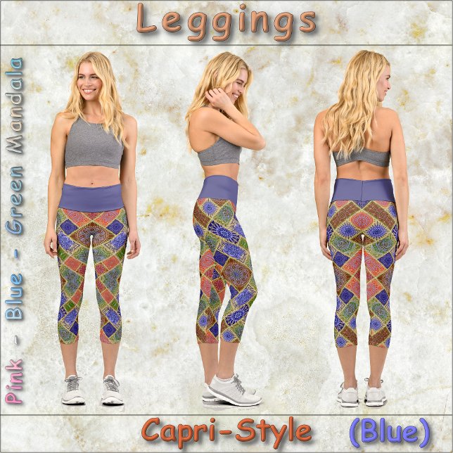 CAPRI LEGGINGS Pink-Blue-Green Mandala Design (Creator Uploaded)