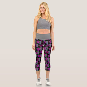 Capri Leggings with Purple Bromeliads