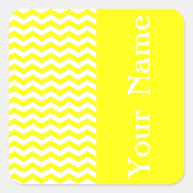 Capri Lemon Wave Chevron with name Square Sticker (Front)