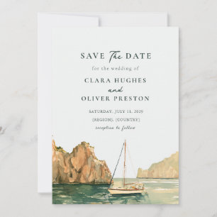 Capri Sailboat Watercolor Mediterranean Wedding Save The Date