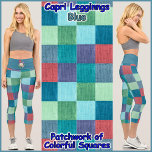 CAPRI STYLE LEGGINGS - Colour Blocks - Blue Waist<br><div class="desc">(* NOTE *: The floral image(s) on the waistband may be removed, changed to an image of your choice, or custom text.) A colour block image of Colour Squares is featured on these Capri Style Leggings. Available in five women's sizes (XS, S, M, L, XL). See "About This Product" description...</div>