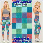CAPRI STYLE LEGGINGS - Colour Blocks   Navy Blue<br><div class="desc">(* NOTE *: The floral image(s) on the waistband may be removed, changed to an image of your choice, or custom text.) A colour block image of Colour Squares is featured on these Capri Style Leggings. Available in five women's sizes (XS, S, M, L, XL). See "About This Product" description...</div>
