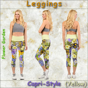 CAPRI STYLE LEGGINGS - "Flower Garden" - Yellow