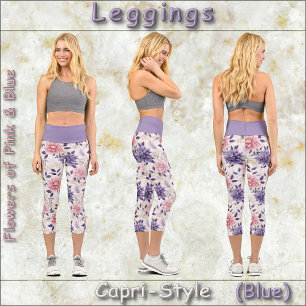 CAPRI STYLE LEGGINGS - Flowers of Pink & Blue 