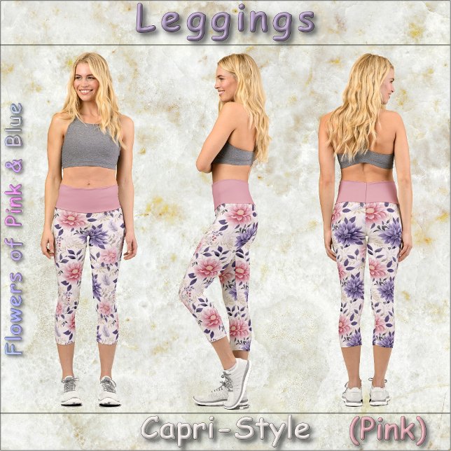 CAPRI STYLE LEGGINGS - Flowers of Pink & Blue #2 (Creator Uploaded)