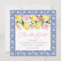 Capri Watercolor Lemons Pink Florals Blue White