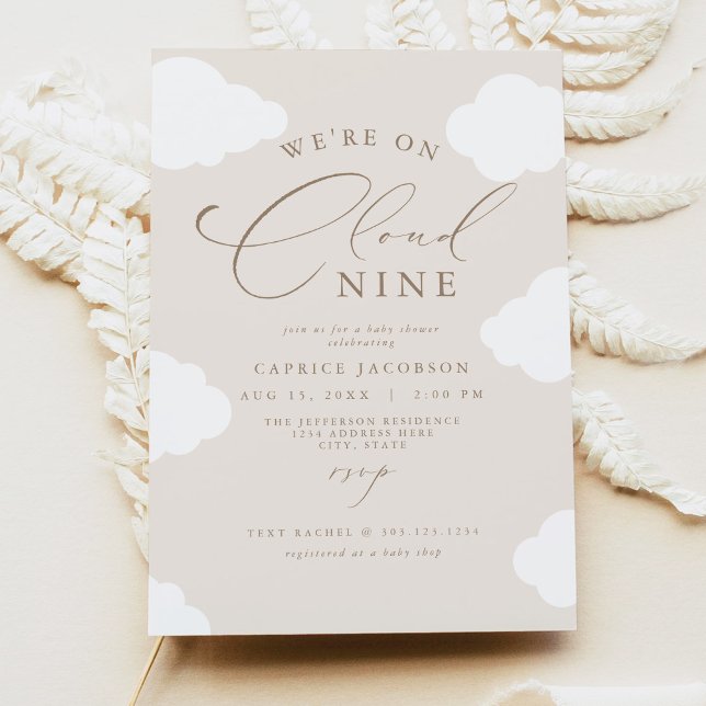 CAPRICE Beige Cream Cloud Nine Baby Shower Invitation (Creator Uploaded)