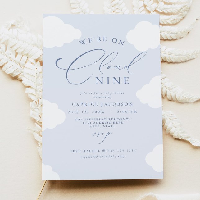 CAPRICE Dusty Blue Cloud Nine Baby Shower Invitation (Creator Uploaded)