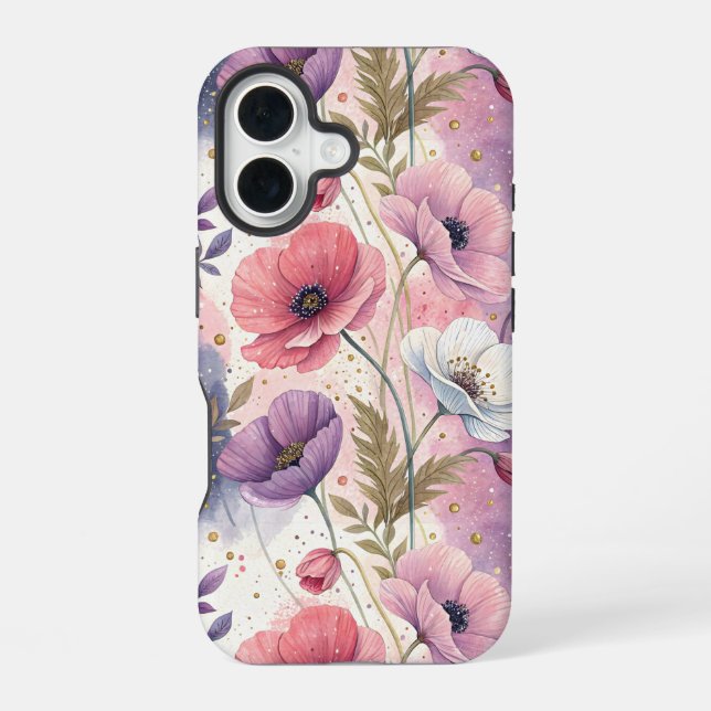 Capricious Aesthetic Poppies iPhone 16 Case (Back)