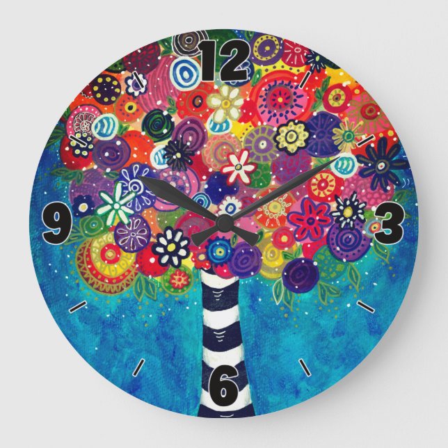 Capricious Happy Colourful Tree Original Artwork Large Clock (Front)