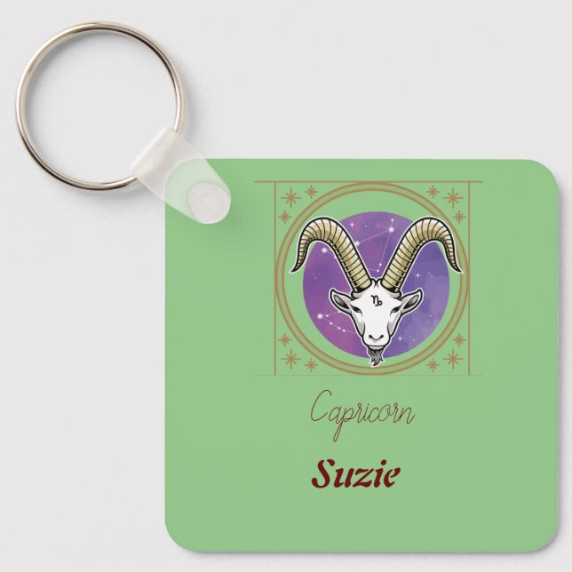 Capricorn astrological sign /editable name key ring (Front)