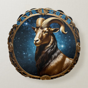 Capricorn astrology sign round cushion