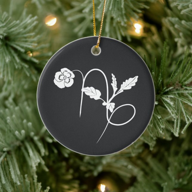 Capricorn birth flower pansy zodiac sign charcoal ceramic ornament (Tree)