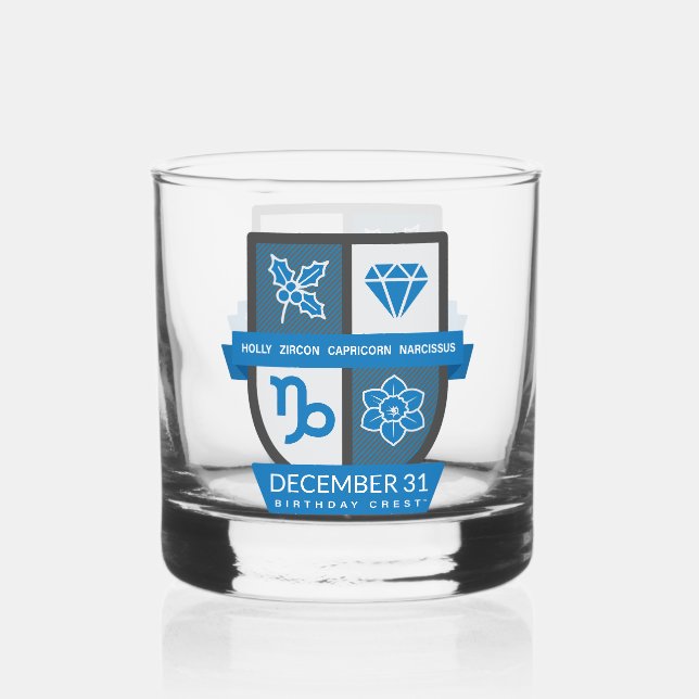 Capricorn Birthday Crest™ December 22-31 Whiskey Glass (Front)