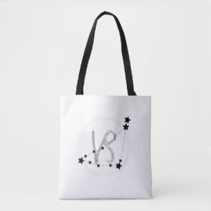 Capricorn black and silver zodiac constellation tote bag