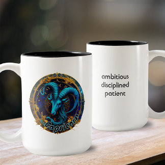 Capricorn Blue and Gold Watercolor Zodiac Two-Tone Coffee Mug