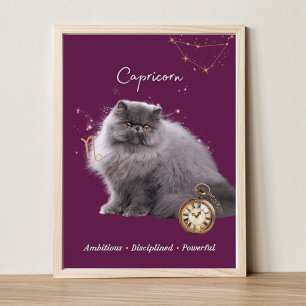 Capricorn Cat Art Print, Zodiac Cat Poster