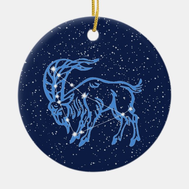 Capricorn Constellation and Zodiac Sign with Stars Ceramic Ornament (Front)
