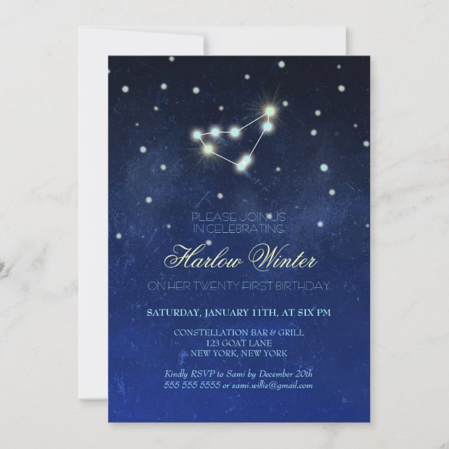 Capricorn Constellation Birthday Party Invitation (Front)