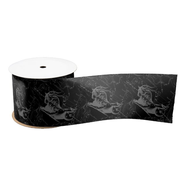 Capricorn Constellation Hevelius 1690 on Black Satin Ribbon (Spool)
