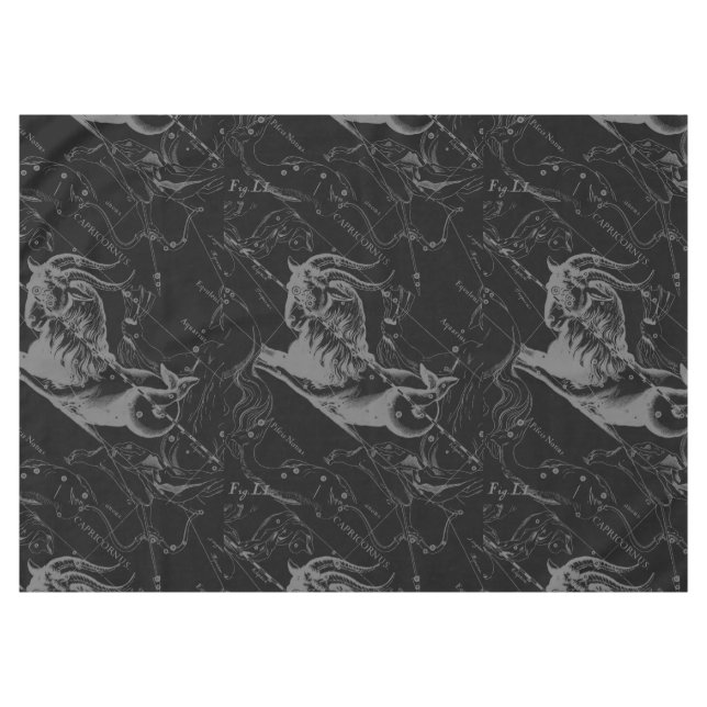 Capricorn Constellation Hevelius 1690 on Black Tablecloth (Front (Horizontal))