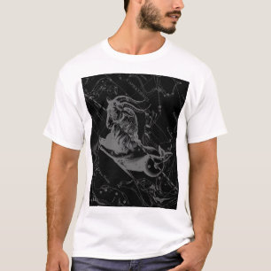 Capricorn Constellation Map Hevelius 1690 on Black T-Shirt