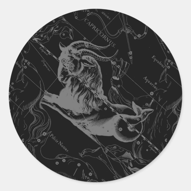 Capricorn Constellation Map Hevelius Engraving Classic Round Sticker (Front)