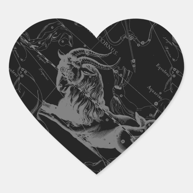 Capricorn Constellation Map Hevelius Engraving Heart Sticker (Front)