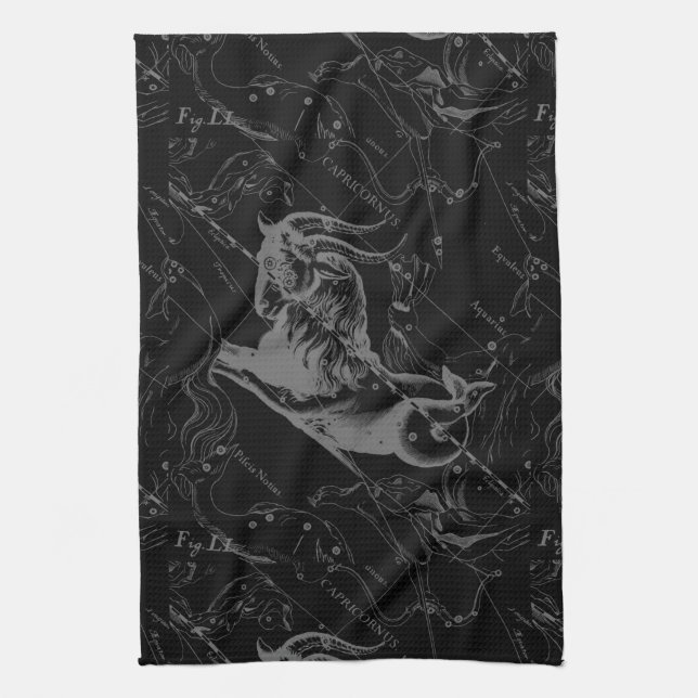 Capricorn Constellation Map Hevelius Engraving Tea Towel (Vertical)