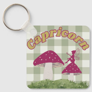 Capricorn Cottagecore Aesthetic Fairy Mushroom Art Key Ring