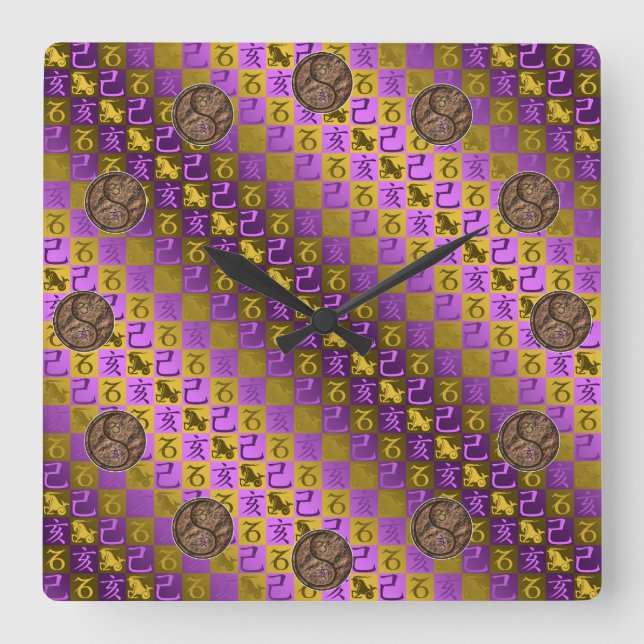 Capricorn & Earth Boar Square Wall Clock (Front)