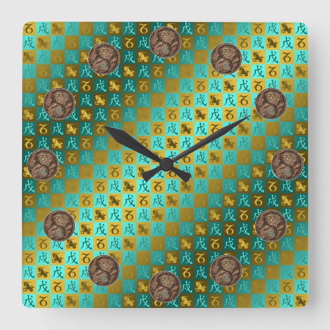 Capricorn & Earth Dog Square Wall Clock (Front)
