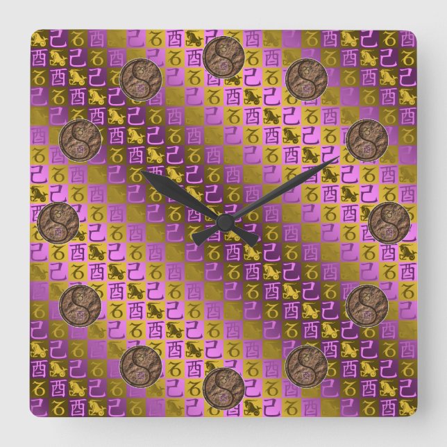 Capricorn & Earth Rooster Square Wall Clock (Front)