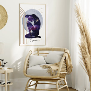 Capricorn Feminine Blue Purple Zodiac Design Poster