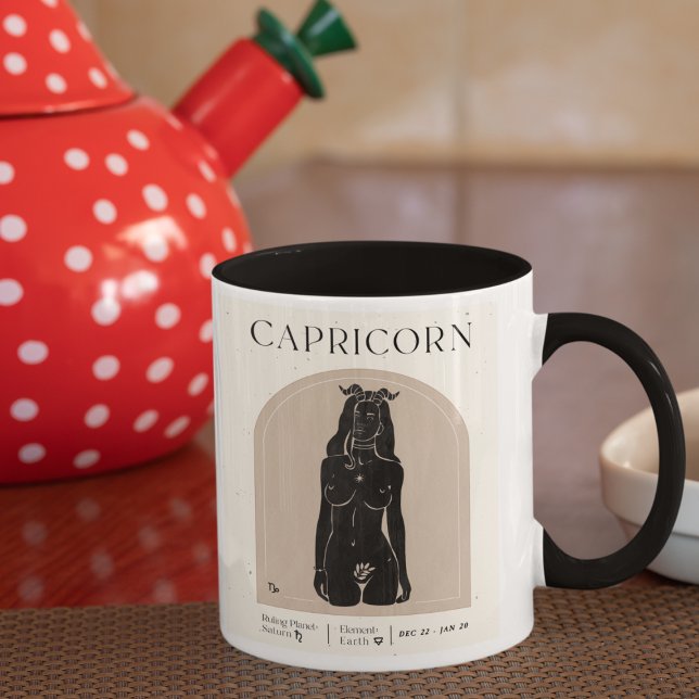 Capricorn Feminine Zodiac Design Brown Black 15 OZ Mug (Creator Uploaded)