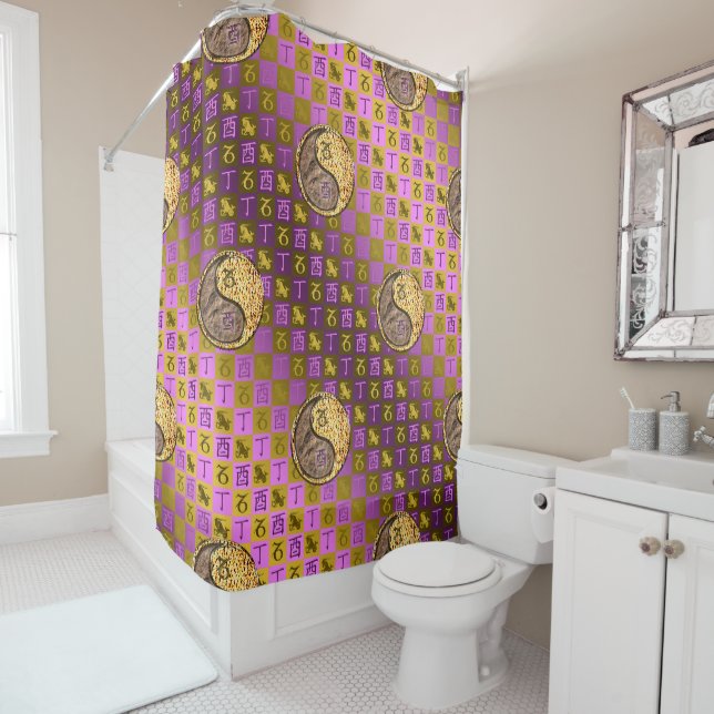 Capricorn & Fire Rooster Shower Curtain (In Situ)