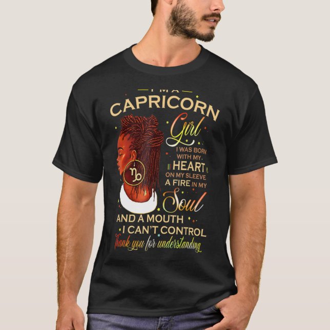 Capricorn Girl Afro Locs Girl Zodiac Signs Birthda T-Shirt (Front)