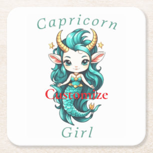 Capricorn Girl Mermaid Thunder_Cove Square Paper Coaster