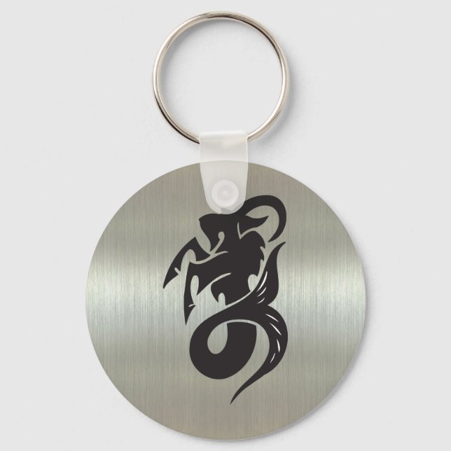 Capricorn Goat Silhouette with Metallic Effect Key Ring (Front)