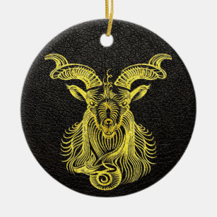 Capricorn Gold on Leather Ceramic Ornament